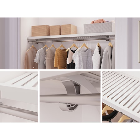 John Louis Home Solid Wood 16in. Deep 6ft. Shelf with Bar Kit White JLH-646W-B